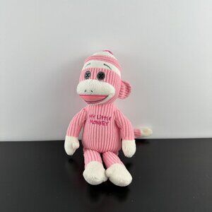 TY Beanie Baby Babies My Little Monkey Pink Sock Monkey Textured Ribbed 9" Plush